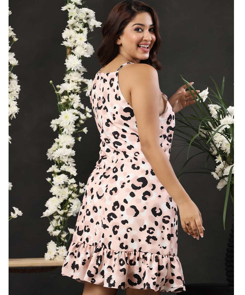 Halter Neck Printed Casual Pink Dress